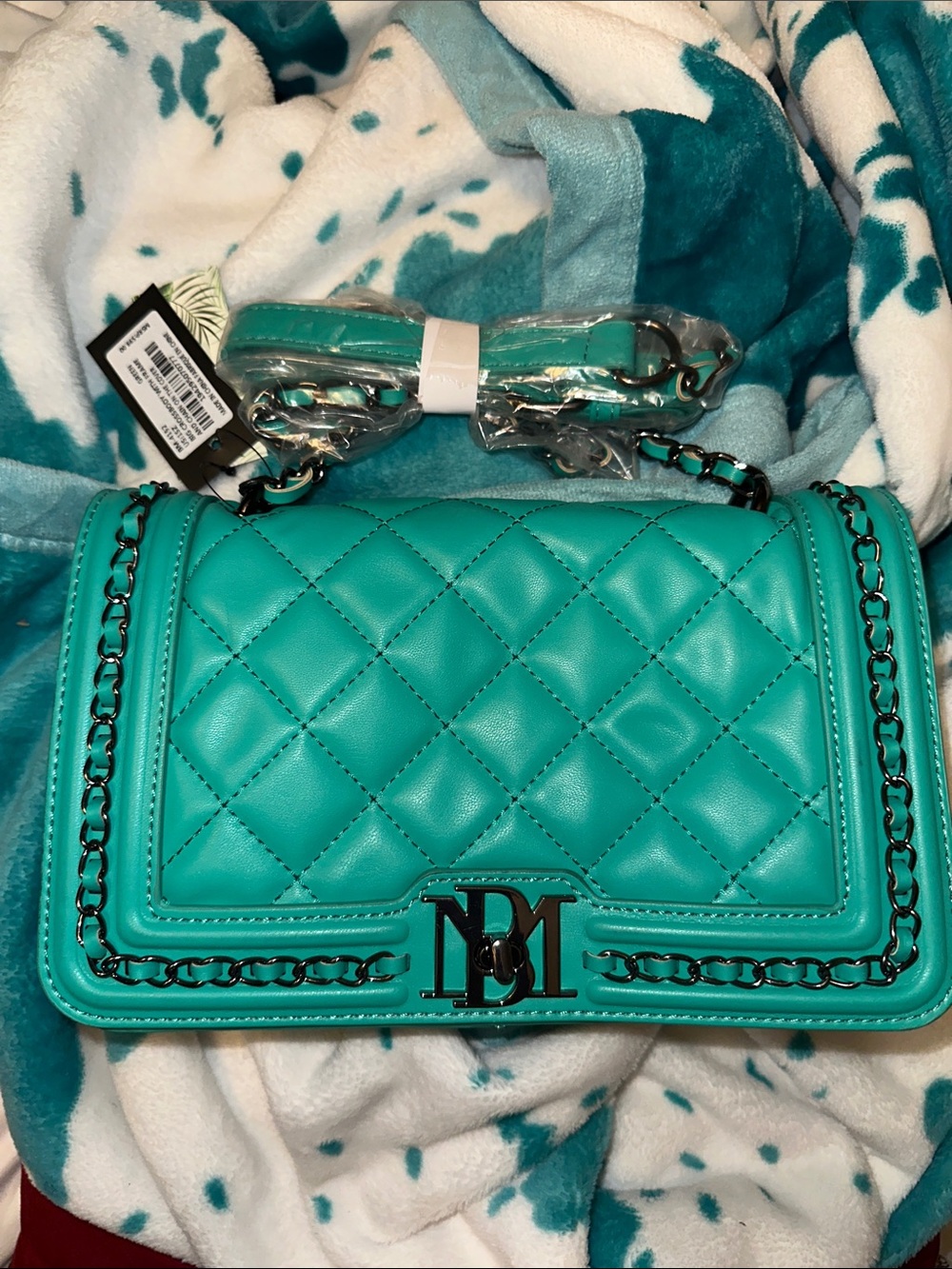 Badgley Mischka Teal Quilted Chain-Accent Crossbody Bag